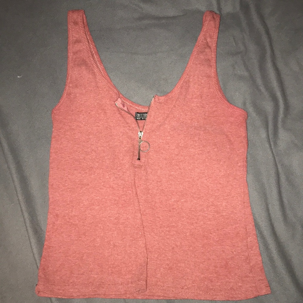 Pinkish red cute cottonon crop top w zipper! L